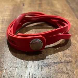Red | Unisex Leather Braided Bracelet | Wristband Adjustable | Snap Buttons